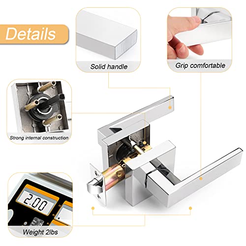 Probrico Heavy Duty Door Handles Polished Chrome, Interior Keyless Door Levers For Closet&Hall Doors, Square Non-Locking Passage Door Leversets Reversible For Left/Right Handed Doors, 8 Pack #TOP5