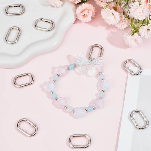 SOFPLATE 1 Box 30Pcs Spring Oval Carabiner Small Key Chain Hooks Bulk Hypoallergenic Zinc Alloy Square Open Silver Trigger Rings for jewellery Making Supplies Purse Keychain Lanyard Bags DIY Crafts - Image 4