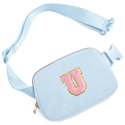 Image of Gitus Birthday Gifts for 10 11 12 13 14 15 16 Year Old Girls Personalized Gifts for Women Initial Fanny Pack Crossbody Bag Belt Bag Cute Preppy Stuff for Teen Girls Teenage Girl Gifts (Icing Blue-U)