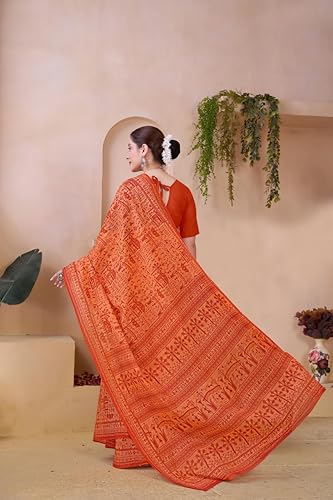 Image of TAMAIRA FASHION Off White Mulmul Pure Cotton Saree For Woman Warli Printed|Office Wear Daily Wear Sarees For Women Without Blouse Piece (Available in 21 Colours)