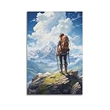KDESUN Poster 'Sportfrau blickt in die Ferne in hohen Bergen für Abenteuer', Wandkunst, Leinwand, ästhetisches dekoratives Gemälde für Zimmer, 30 x 45 cm, ungerahmter Stil