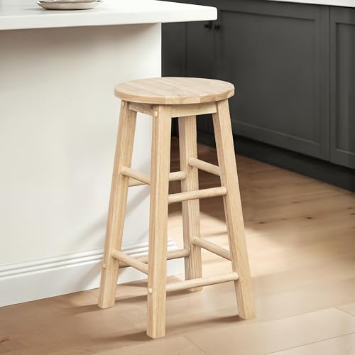 Image of Linon Zeke Unfinished Solid Wood Backless Round Counter Stool with 24 Inch Seat Height