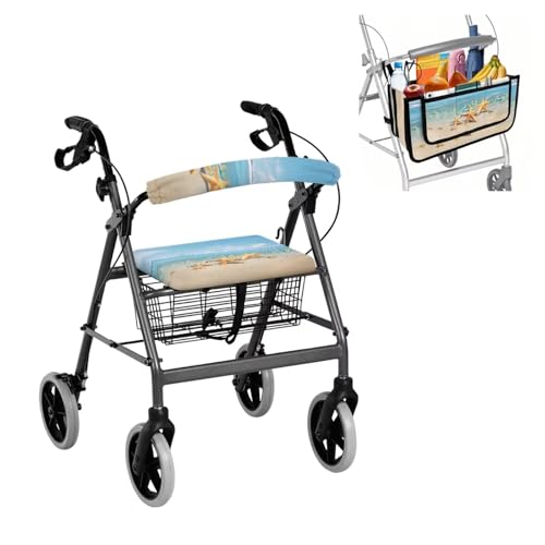 Vanideaoty Starfish Rollator Walker Accessories Includes Seat Cover and Bar Cover Beach Rollator Bags Portable Fits Most Standard Sized Rollators