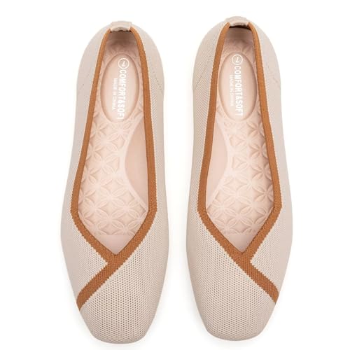 Image of Frank Mully Women Square Toe Flat Shoes Comfortable Knitted Flats
