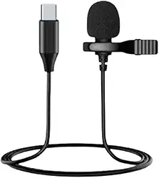 Microfone de Lapela USB Tipo C, Cabo de 1,5m, com Presilha e Windscreen, para Celulares e Notebooks