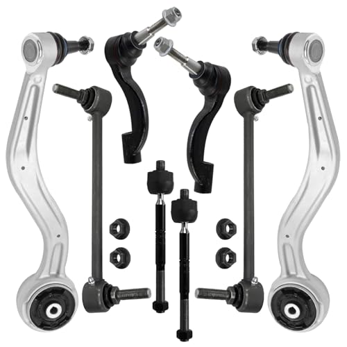 Image of Detroit Axle - RWD 8pc Front End Kit for 2013 2014 2015 2016 2017 2018 2019 Cadillac ATS, 2 Lower Forward Control Arms with Ball Joint 4 Outer Inner Tie Rods 2 Sway Bars Replacement