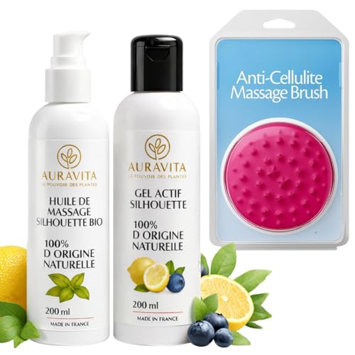 Coffret Routine Anti-Cellulite - Cure Raffermissante & Drainante - Masseur Silicone, Huile & Gel 100% Naturels - Fabriqué en France - E-Book Inclus