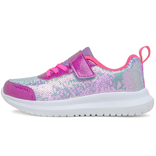 Toandon Toddler Girls Kids Sneakers Sequins Sparkle Shoes Breathable Lightweight Elastic Band Athletic Sport Running Walking Fashion Child Strap Non Slip Hook And Loop Closure Sneakers Purple Size 11 #TOP5