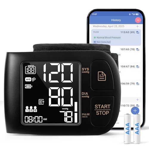 Blood Pressure Monitor Bluetooth Compatible for iOS & Android BP Machine 199x2 Readings Wrist Cuff...