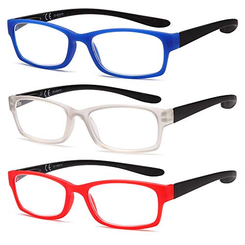 Newvision®,3 pares de gafas premontadas de lectura, stanghette extra largas cuello,gafas presbicia para Unisex, varillas con bisagras resorte, gafas efecto goma con estuche, NV0169(+1.50, BTR.) Cover