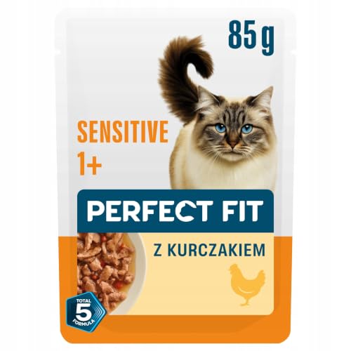 Perfect Fit Sensitive 1+ Katzennassfutter mit Huhn in Sauce, 12 Portionsbeutel, 12x85g – Premium Katzenfutter nass, für sensible Katzen ab 1 Jahr, ohne Weizen & Soja, zur Unterstützung der Verdauung