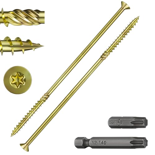 Image of Wensilon 5 /16 * 12 inch Yellow Zinc Deck Screws, (13pcs) 2 lbs.Exterior Wood Screws, Bronze, Star Bit