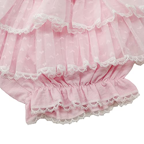 Cuteighteen Women\'s Lolita Bloomers Japanese Cute Tiered Ruffle Bloomer Kawaii Tulle Tutu Pumpkin Pettipants Shorts, Pink, Medium