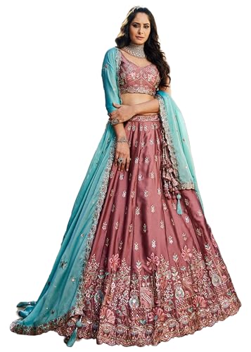 Lehenga en georgette indienne 14879 broderie haut de gamme