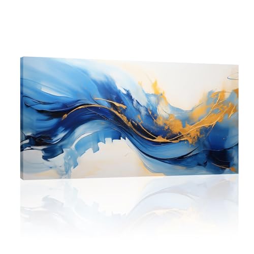 Affiche sur toile bleue haut de gamme avec cadre tableau moderne abstrait vertical