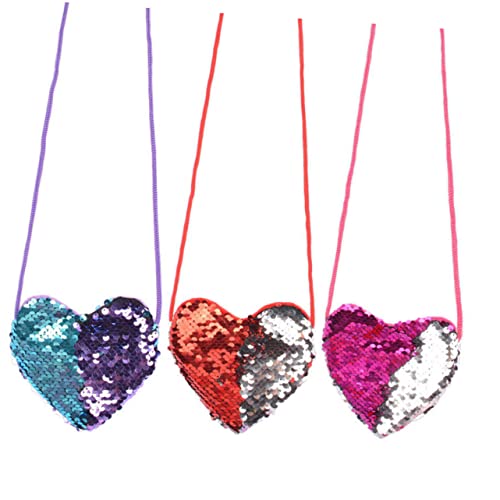 Heart-Shaped Sequin Crossbody Bag for Kids Sparkly Coin Purse Adjustable Strap Stylish Messenger Bag for Children for Parties and Everyday Use