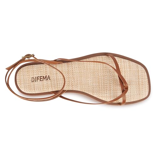 Image of Womens Flats Sandals Square Toe Strappy Ankle Strap Flats