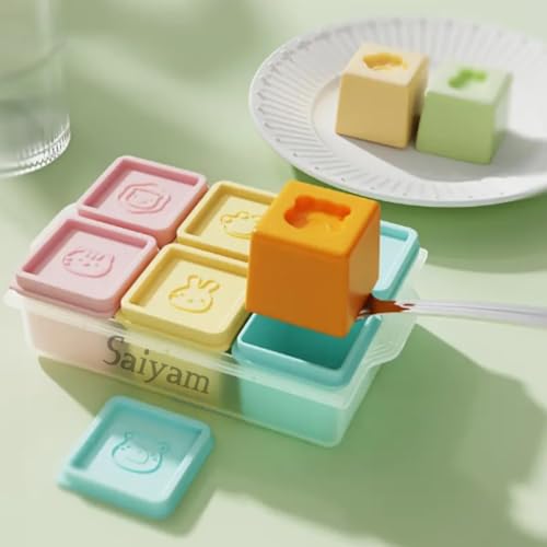 Image of Saiyam Square Ice Cube Storage Trays with Lids, Pastel Colours, Square Summer Ice Box with Removable Lid, Easy Release Cube Molds