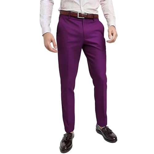 Mens Cozy Hidden Expandable Waist Dress Pants | Premium Stretch Texture Weave Work to Weekend Pants(Purple34W32L)