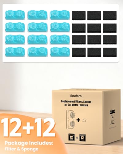 Image of 12 Pack of Official Replacement Filters and Sponges (6 Months Set) for Emdoro Stainless Steel Pet Water Fountain