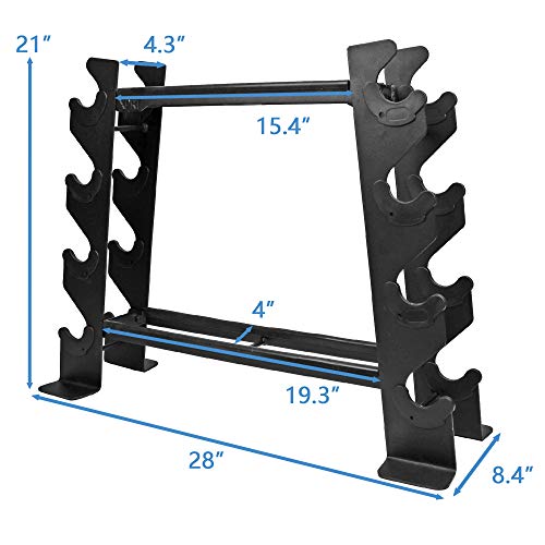 XPRT Fitness Rubber Dumbbell Stand – Dumbbell Storage Rack, Perfect for 5-30 lbs Set – 2 Tiers & 2 Vertical Slots with Protective Inserts – Compact & Versatile Design, Max. Weight 400 lbs.
