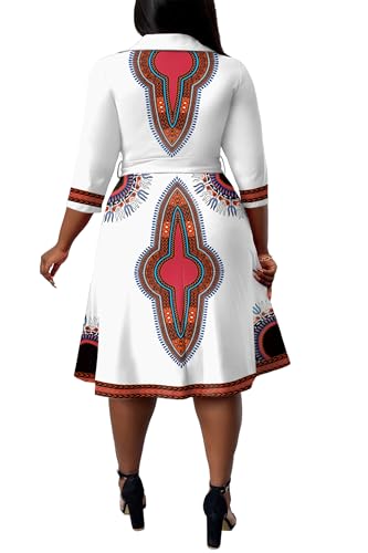 Image of FANDEE Plus Size Midi Dress for Women - Printing Summer Dresses for Wedding Guest Cocktail Party 3 /4 Sleeve V Neck(L-5XL)