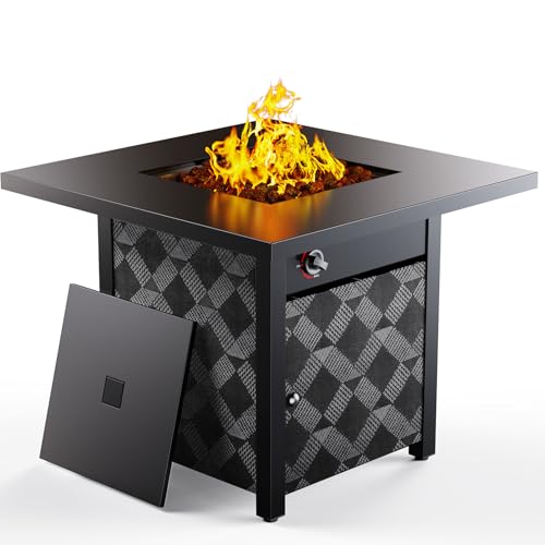 Ciays 28Inch Propane Fire Pit Table, 50,000 BTU Outdoor Gas Fire Pit Table CSA-Certified for Outside Patio with Removable Lid and Lava Rocks, Add Warmth and Ambience to Parties, Backyard, Garden