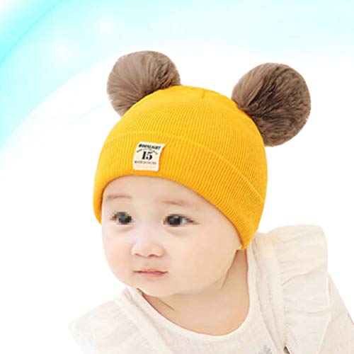 Toyvian Gorro de tricô de inverno com pompom para crianças, meninos e meninas, Amarelo, M