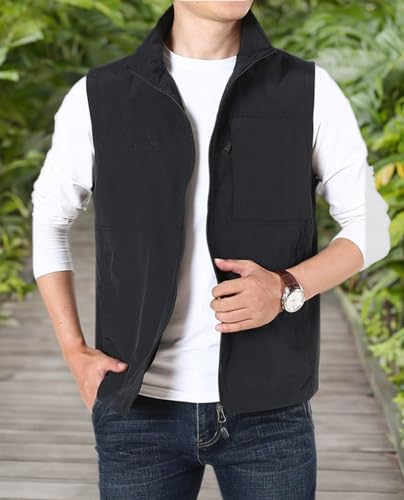 Image of Hixiaohe Mens Lightweight Vest Outerwear Casual Summer Outdoor Travel Vest for Hiking Fishing Golf Photo Work with Pockets