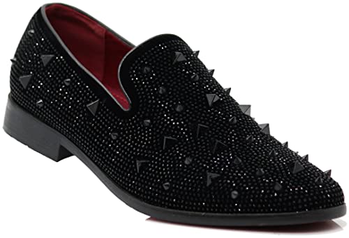 Image of SPK24 Men Vintage Spikes Sparkle Formal Tuxedo Stage Fashion Slip On Loafer Dress Shoes