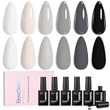 Beetles Grey Gel Polish Set - Soft Eclipse Collection, 6 Colors White Black Beige White Gray Gel Nail Polish Milky Soak Off Uv Led Lamp Needed Manicure Salon DIY at Home Gifts for Women