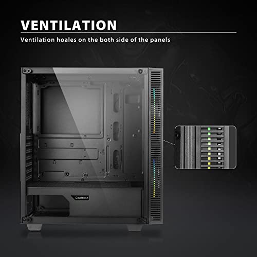 Gabinete para PC Gaming Mid-Tower con panel lateral de vidrio templado, incluye 2 ventiladores ARGB de 200 mm, GAMEMAX Black Hole miniatura 5