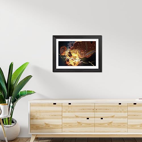Image of TenorArts Zenitsu Posters Demon Slayer Anime Poster Laminated Photo Frame Painting with Matt Finish Black Textures (12inches x 9inches)