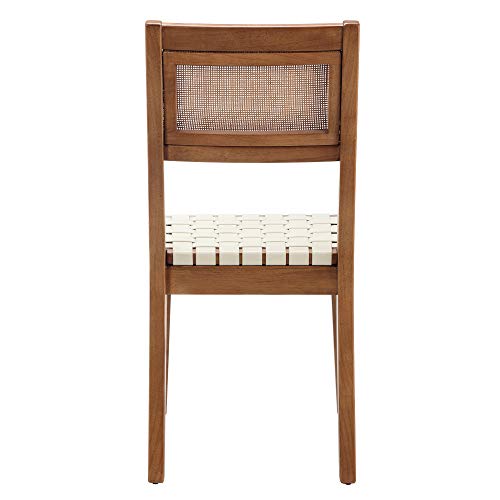 Amazon Brand - Rivet Erikson Vegan Leather Woven Dining Chair, Set Of 2, 21.5"D X 18"W X 35.8"H, Beige #TOP6