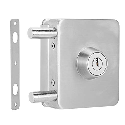Door Lock Latch, Glass Door Latch No Drilling Solid for Home Office, Metallic Silver