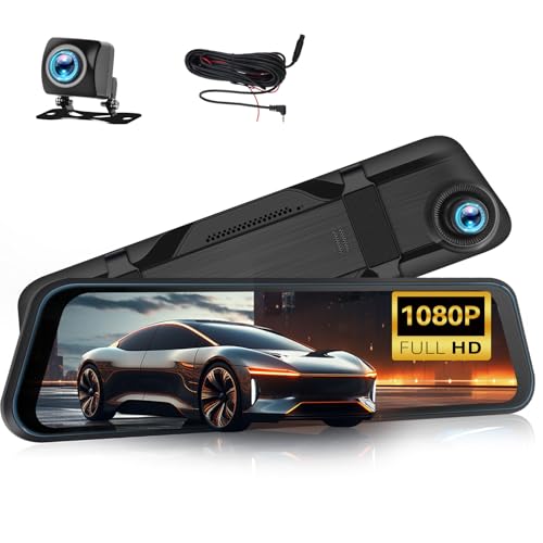 12 Inch Mirror Dash Cam,1080P Touchscreen Rear View Mirror Front and Rear View Dual Cameras,Night Vision,G-Sensor,Motion Detection,Loop Recording,Parking Assistance,Parking Monitor,Waterproof Camera