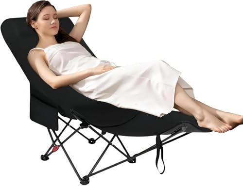 Image of Foldable Camping Chair Recliner - Lightweight Portable Outdoor Folding Chair with 3 Adjustable Positions, Compact Heavy Duty Chair for Beach, Garden, Fishing & Picnic (Black)