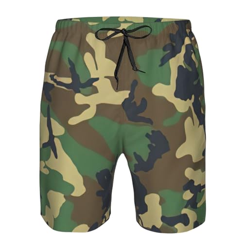 WURTON Green Military Camo Print Mens Swim Trunks Quick Dry Bathing Suits Summer Holiday Beach Board Shorts Pockets4