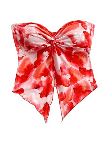 GORGLITTER Damen Crop Tube Top Trägerlos Bandeau Top Kurz Oberteile Blume...