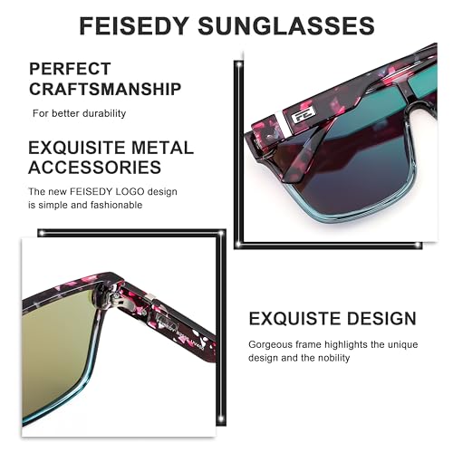 Image of FEISEDY Sunglasses for Women Men, Fashion Mirrored Single Lens Shades | 80s Rave Neon Oversized Sun Glasses, Driving Beach UV400 Sunnies B2996