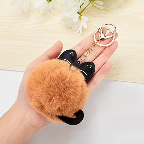 WEBEEDY 5Pcs Pom Pom Keychain Cute Cat Fluffy Keychain Plush Ball Soft Faux Fur Key Ring Bag Charm for Women Girls