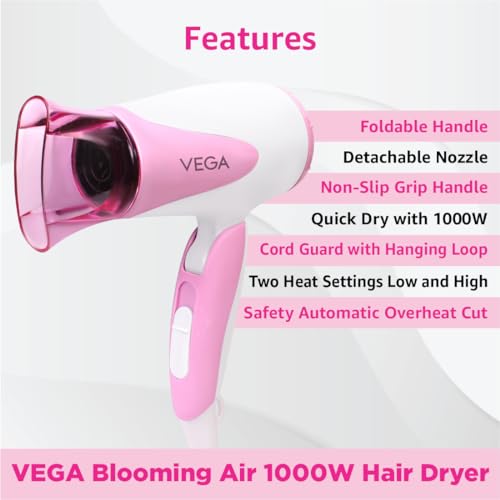Image of VEGA T-3 TRIMMER for men, USB charging, quick charge, 90 minutes run time, cordless, travel lock - 20 length settings starting 0.4mm + VEGA Blooming Air 1000 Hair Dryer (VHDH-05), Color may Vary