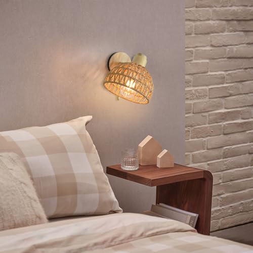 Aplique de pared trenzado de cuerda y madera con interruptor E27 6