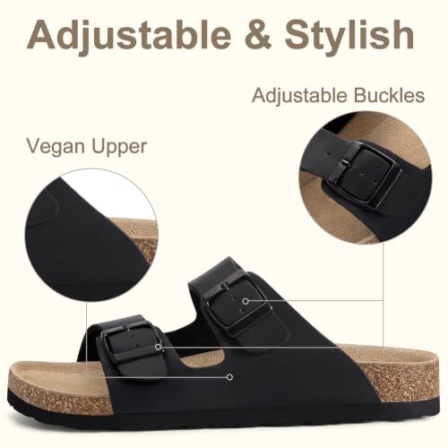 Image of KIDMI Women's Cork Footbed Casual Summer Sandals with Mild Arch Support | Double Adjustable Buckle Slides for Men with Memory Foam, Lightweight Unisex No-Break-In Sandals