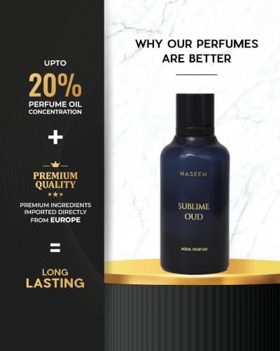 Image of NASEEM Sublime Oud Aqua Parfum for Men and Women, 100 ml, Leathery Oud Fragrance with Fruity, Saffron and Vanilla Notes