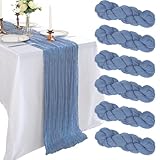6 Pack 10FT Dusty Blue Cheesecloth Table Runner 120 Inch Long Gauze Rustic Boho Cheese Cloth Table Runner Sheer Fabric for Wedding Party Birthday Bridal Baby Shower Centerpiece Home Decor