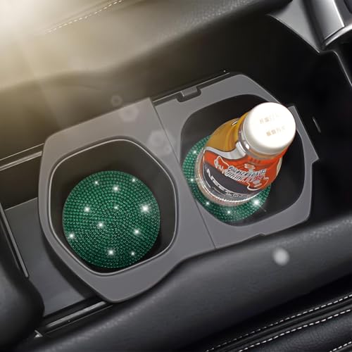 Image of Osilly Bling Car Cup Holder Coaster, Crystal Rhinestone Anti-Slip Insert Coasters, Universal 2.75 Inch Fashion Automotive Cup Mat, Car Interior Accessories Decor Gifts for Women (Green, 4PCS)