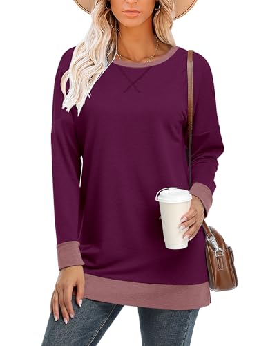 BETTE BOUTIK Women's Drop Long Sleeve Sweatshirts Casual Crewneck Tunic Tops Sweartshirts With Side Slits S-3XL