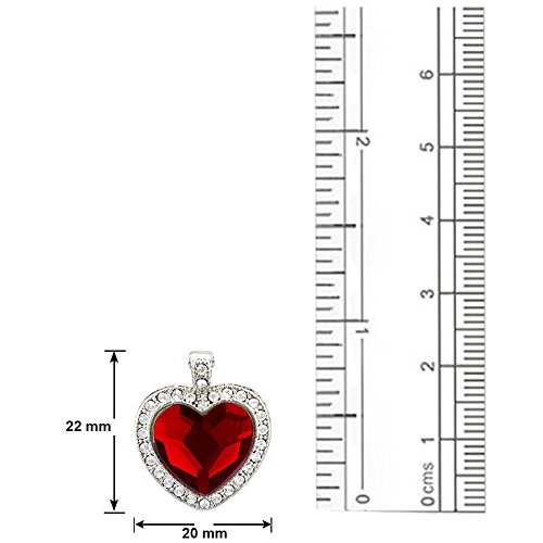 Rhodium Plated Red Heart Pendant with Crystals