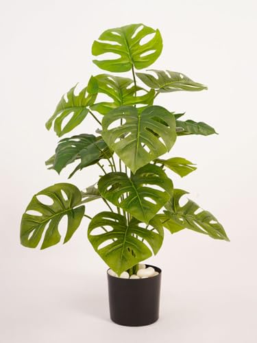 Image of ARICK Decor 2.1Ft Artificial Monstera Plant with 18 Leaves, 65cm Tall Faux Tropical Split-Leaf Potted Tree in Black Pot, Realistic Large Silk Leaf Fake Plant for Living Room, Office & Home Decor